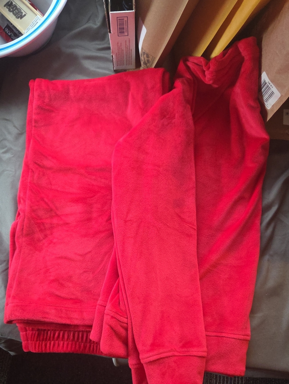 Womens Red Plush Jogger Pants